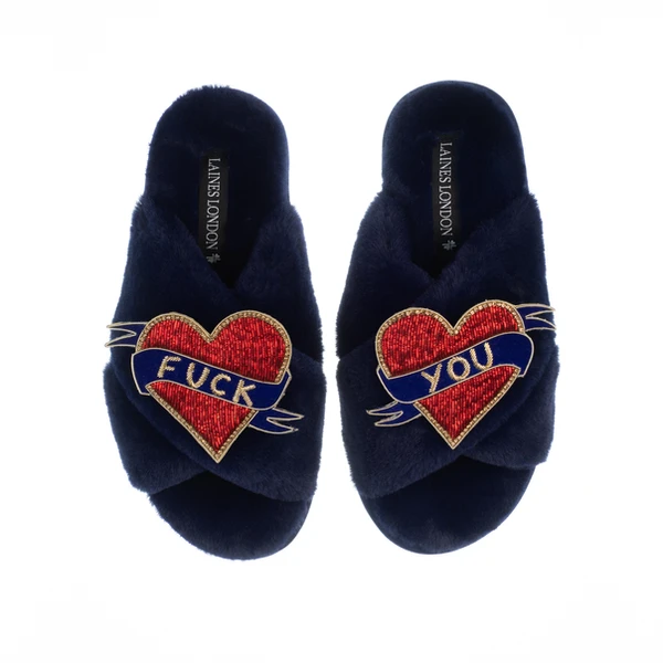 laines london Classic Laines Slippers With Fuck You Brooches