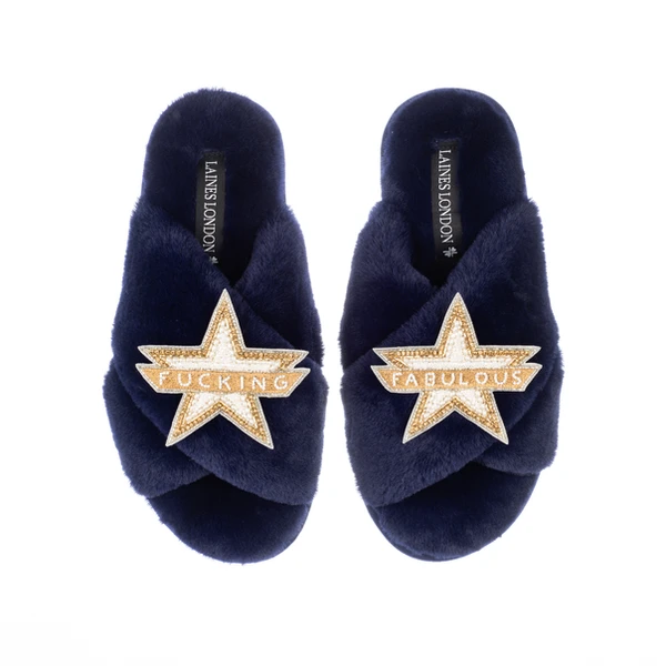 Laines London Classic Laines Slippers With Fucking Fabulous Brooches