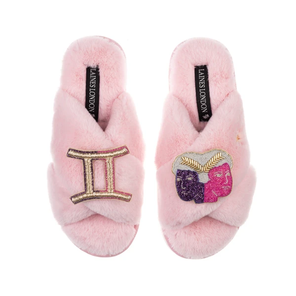 Laines London Classic Laines Slippers With Gemini Star Sign Brooches