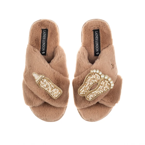 Laines London Classic Laines Slippers With Gold New Baby Brooches