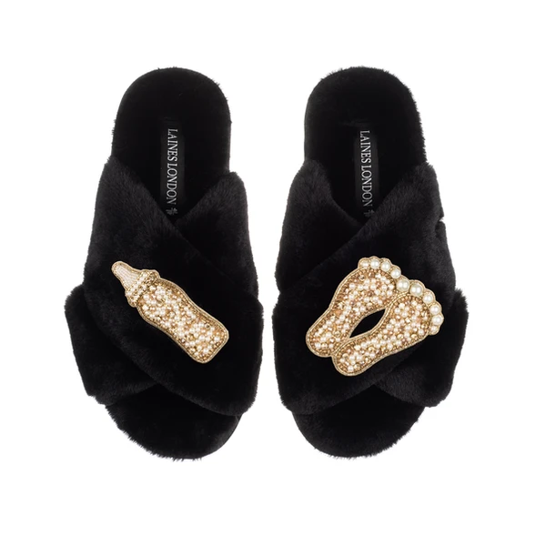 laines london Classic Laines Slippers With Gold New Baby Brooches