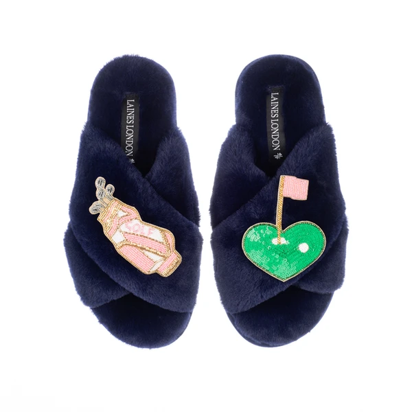 Laines London Classic Laines Slippers With Golfer Brooches