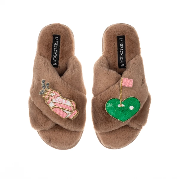 Laines London Classic Laines Slippers With Golfer Brooches