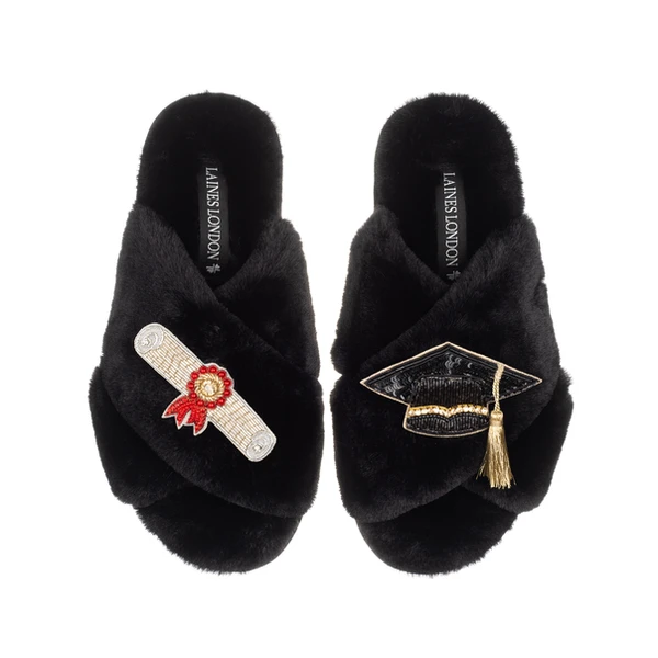Laines London Classic Laines Slippers With Graduation Brooches