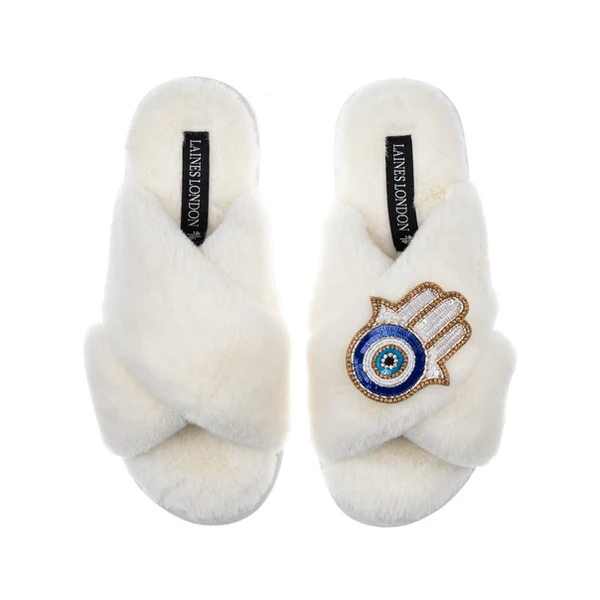 Laines London Classic Laines Slippers With Hamsa Hand Brooch