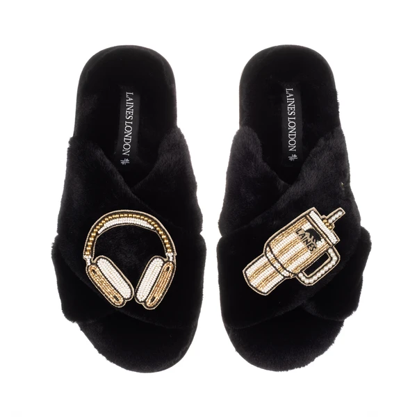 Laines London Classic Laines Slippers With Headphones & Quencher Brooches
