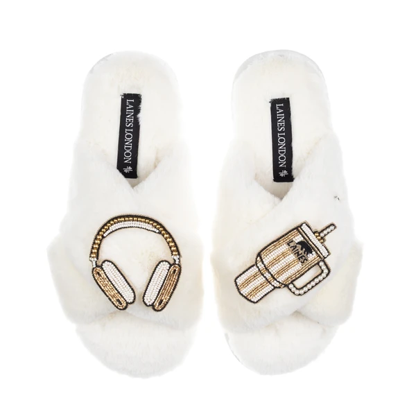 Laines London Classic Laines Slippers With Headphones & Quencher Brooches