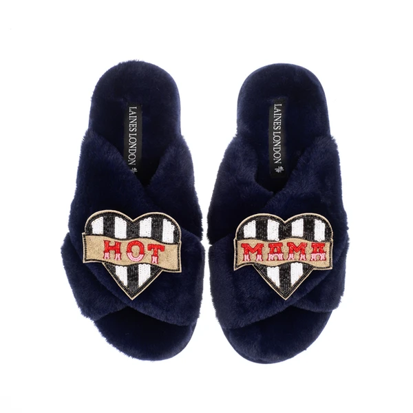 Laines London Classic Laines Slippers With Hot Mama Brooches