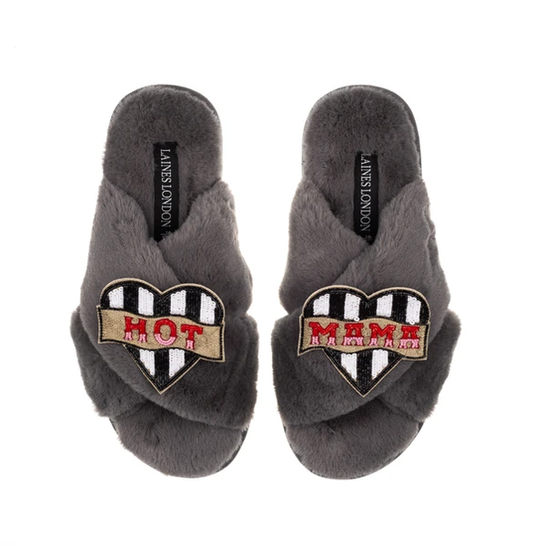 Laines London Classic Laines Slippers With Hot Mama Brooches