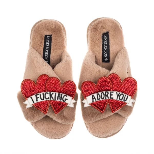 Laines London Classic Laines Slippers With I Fucking Adore You Brooches
