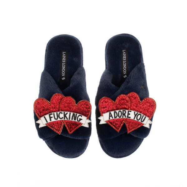 Laines London Classic Laines Slippers With I Fucking Adore You Brooches