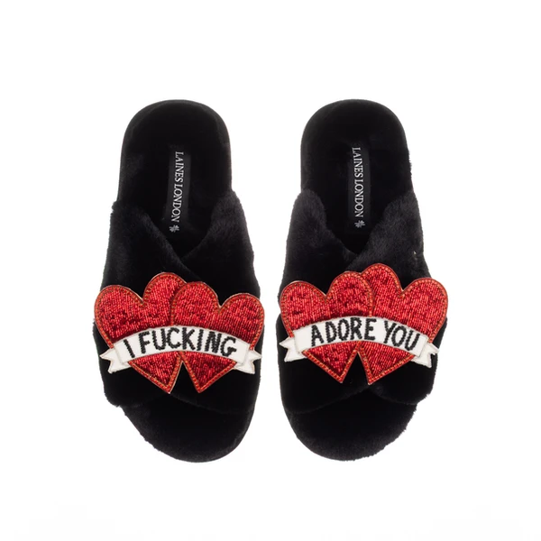 laines london Classic Laines Slippers With I Fucking Adore You Brooches