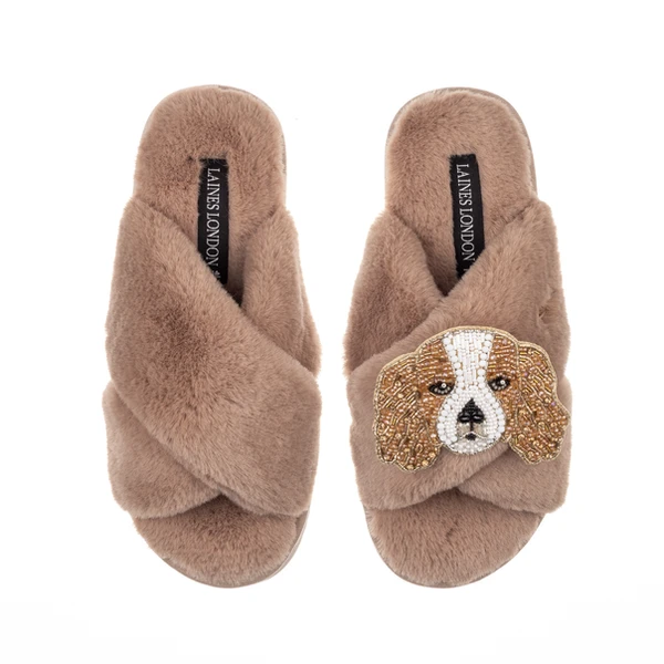 laines london Classic Laines Slippers With Lady The King Charles Brooch