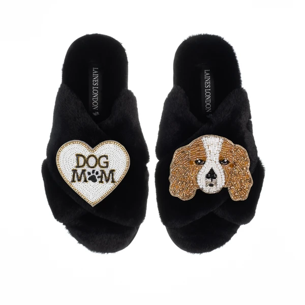 laines london Classic Laines Slippers With Lady The King Charles & Dog Mum / Mom Brooches