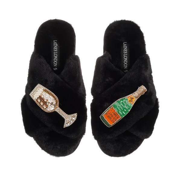 Laines London Classic Laines Slippers With Laines Champers & Glass Brooches