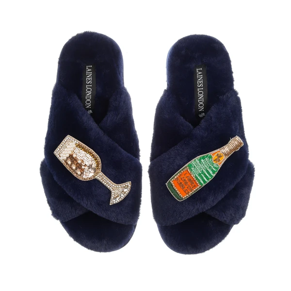 Laines London Classic Laines Slippers With Laines Champers & Glass Brooches
