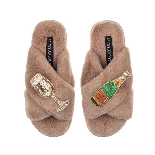 laines london Classic Laines Slippers With Laines Champers & Glass Brooches