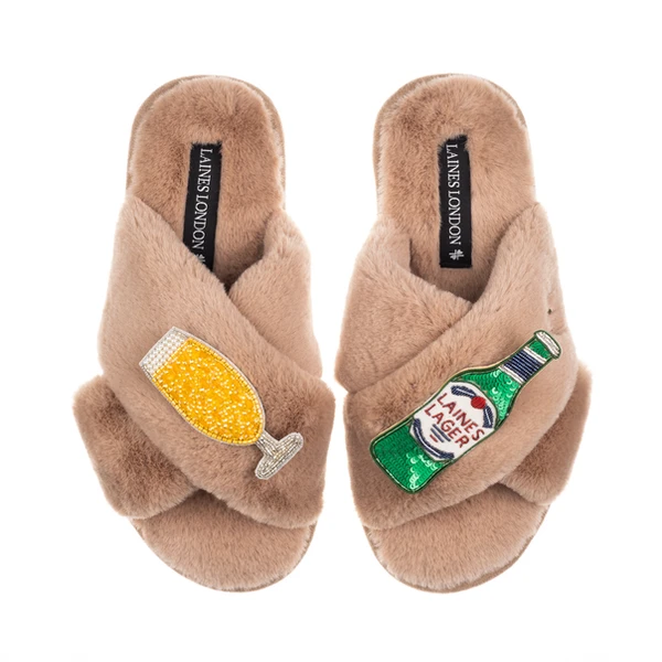 Laines London Classic Laines Slippers With Laines Italian Lager Brooches