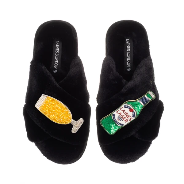 Laines London Classic Laines Slippers With Laines Italian Lager Brooches