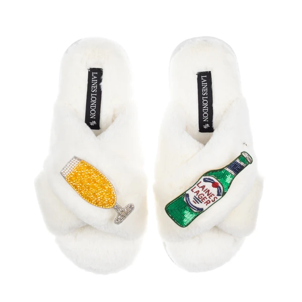 laines london Classic Laines Slippers With Laines Italian Lager Brooches