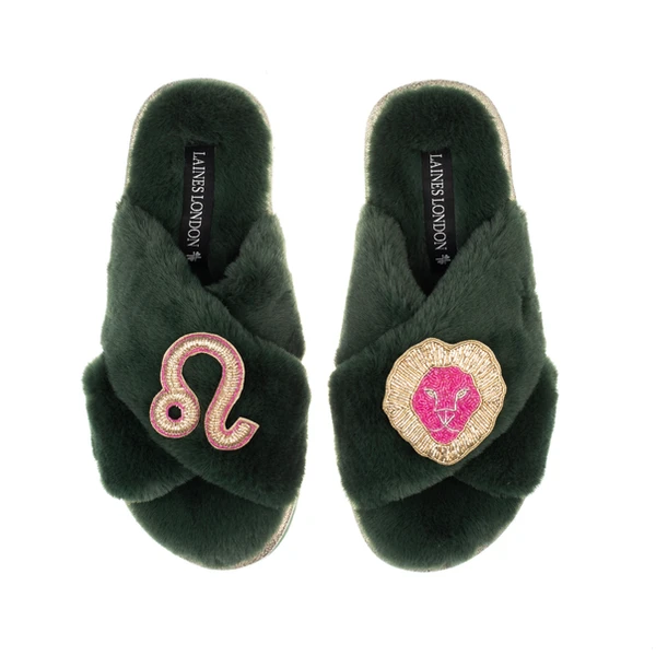 Laines London Classic Laines Slippers With Leo Star Sign Brooches