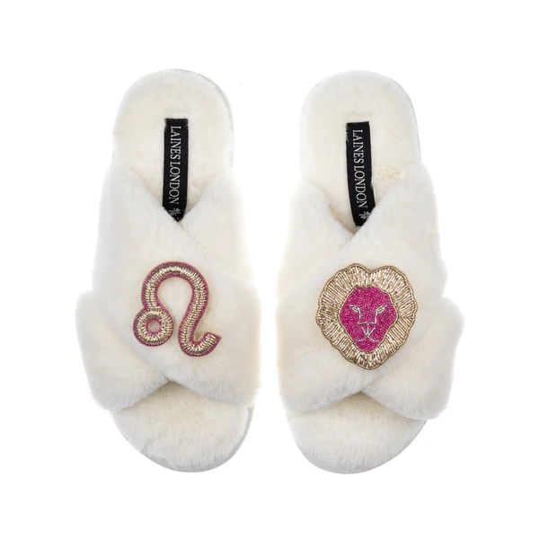 Laines London Classic Laines Slippers With Leo Star Sign Brooches