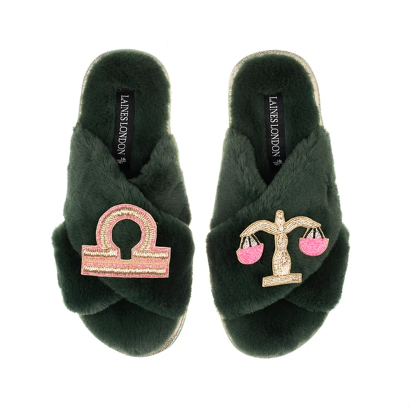 Laines London Classic Laines Slippers With Libra Star Sign Brooches