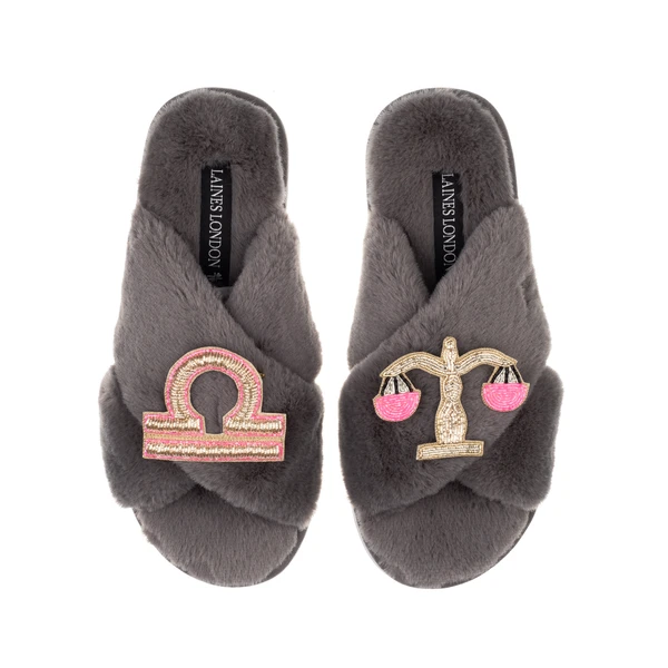 Laines London Classic Laines Slippers With Libra Star Sign Brooches