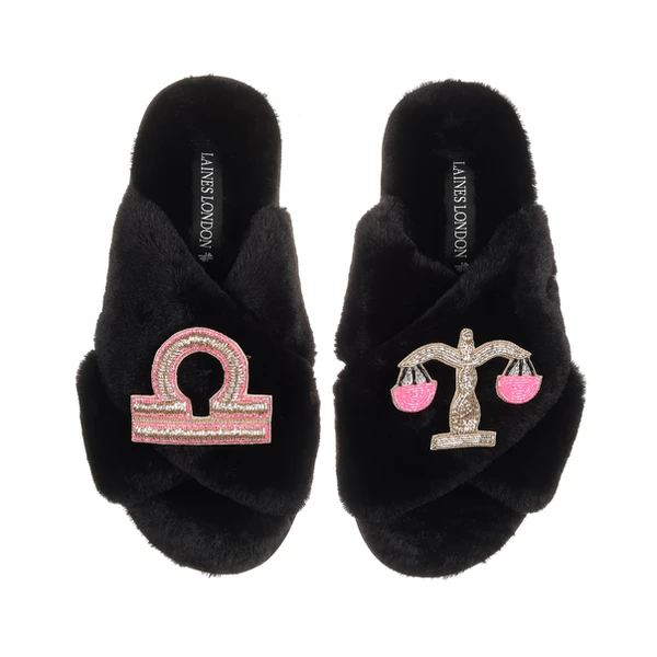 Laines London Classic Laines Slippers With Libra Star Sign Brooches