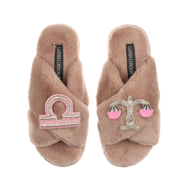 laines london Classic Laines Slippers With Libra Star Sign Brooches