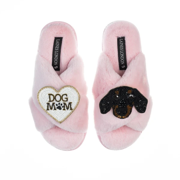 Laines London Classic Laines Slippers With Little Sausage & Dog Mum / Mom Brooches