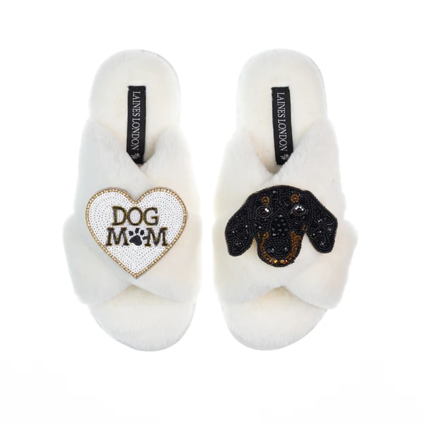 laines london Classic Laines Slippers With Little Sausage & Dog Mum / Mom Brooches