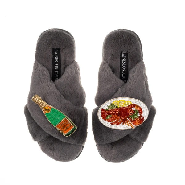 Laines London Classic Laines Slippers With Lobster Platter & Bottle Of Champagne Brooches