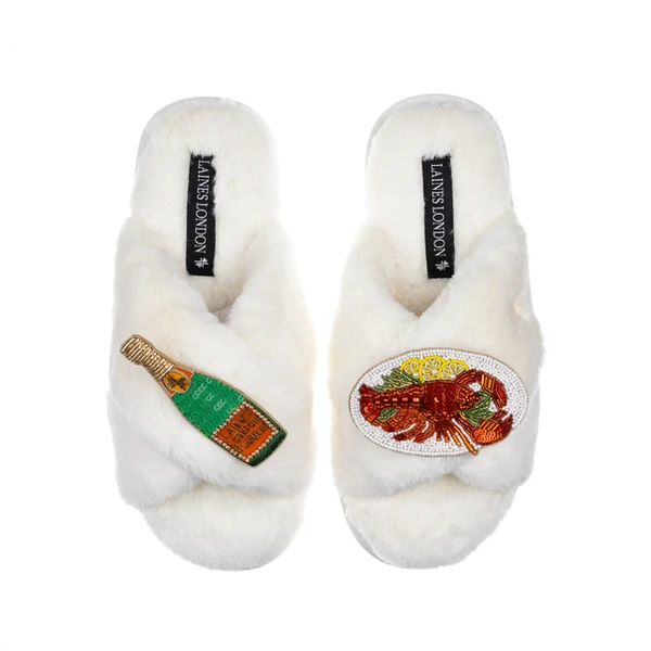 laines london Classic Laines Slippers With Lobster Platter & Bottle Of Champagne Brooches