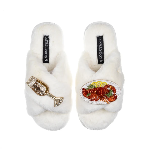 Laines London Classic Laines Slippers With Lobster Platter & Glass Of Fizz Brooches