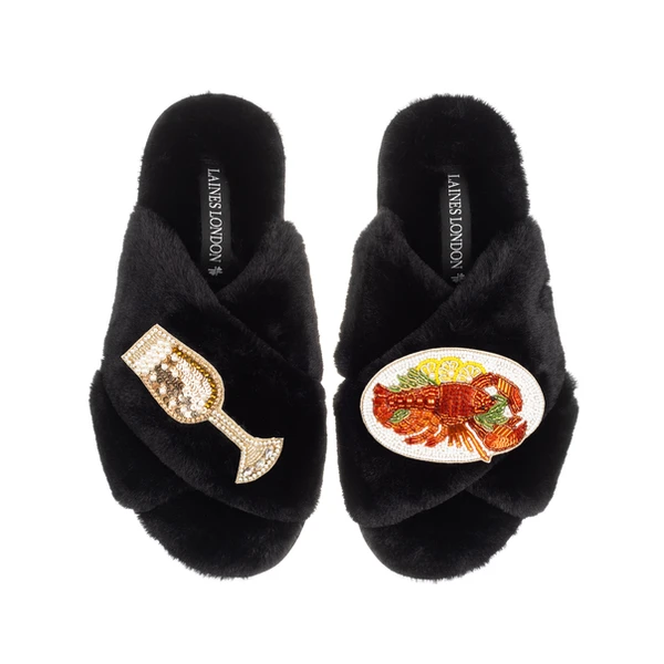Laines London Classic Laines Slippers With Lobster Platter & Glass Of Fizz Brooches