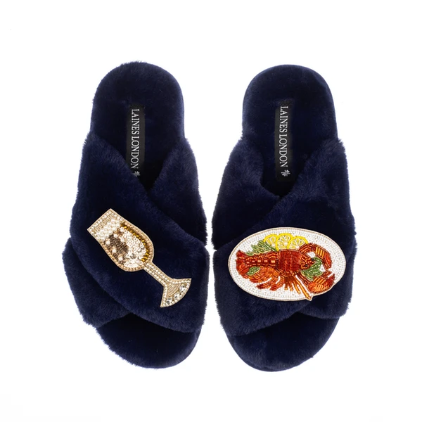 laines london Classic Laines Slippers With Lobster Platter & Glass Of Fizz Brooches