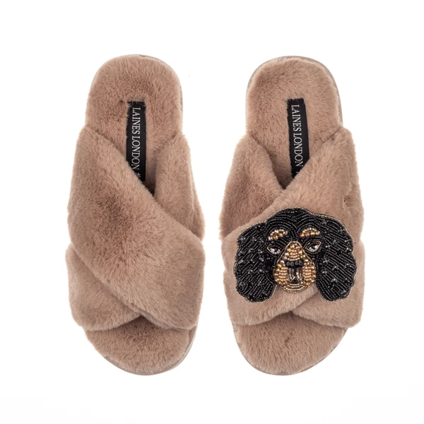 Laines London Classic Laines Slippers With Louie The King Charles Brooch
