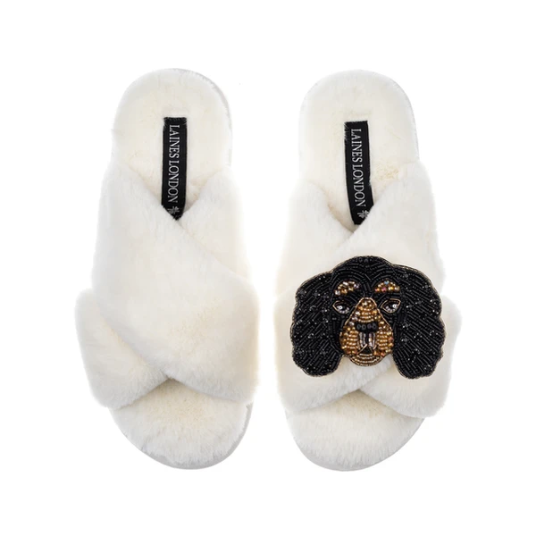 Laines London Classic Laines Slippers With Louie The King Charles Brooch