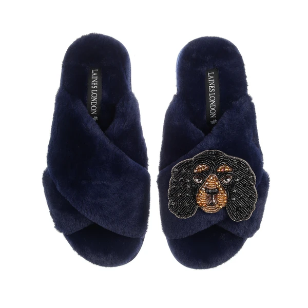 Laines London Classic Laines Slippers With Louie The King Charles Brooch