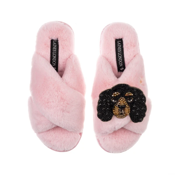 laines london Classic Laines Slippers With Louie The King Charles Brooch