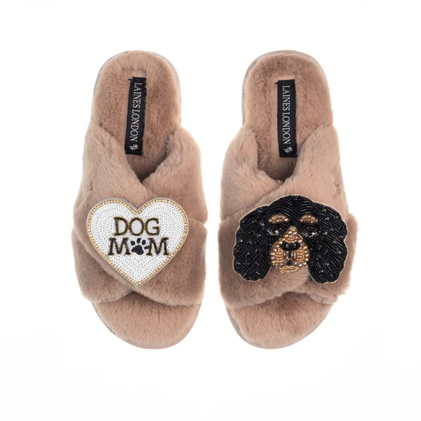 laines london Classic Laines Slippers With Louie The King Charles & Dog Mum / Mom Brooches