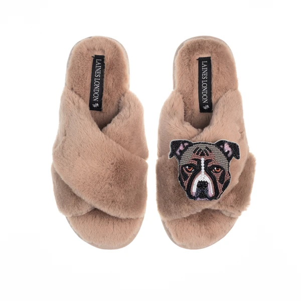 Laines London Classic Laines Slippers With Luna-Rose Staffy Brooch