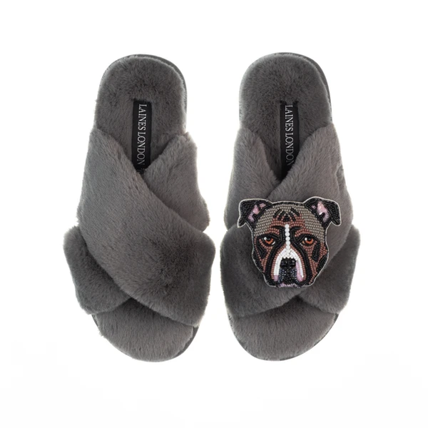 Laines London Classic Laines Slippers With Luna-Rose Staffy Brooch
