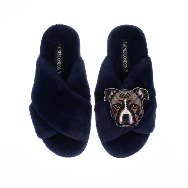 laines london Classic Laines Slippers With Luna-Rose Staffy Brooch