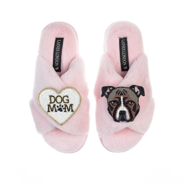 Laines London Classic Laines Slippers With Luna-Rose Staffy & Dog Mum / Mom Brooches