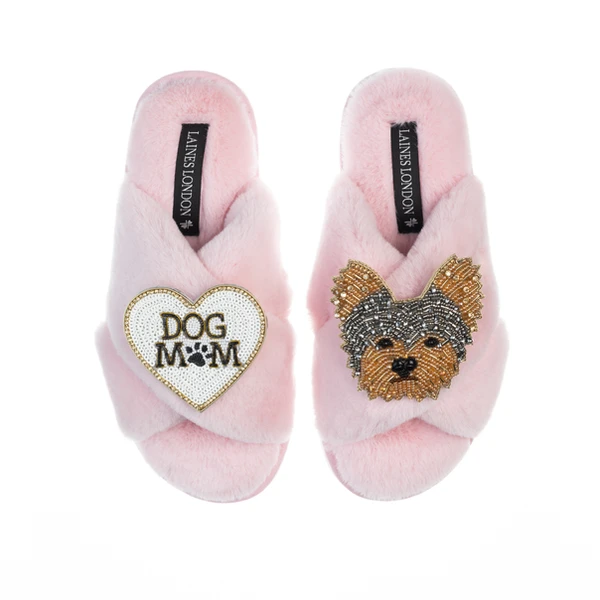 Laines London Classic Laines Slippers With Minnie Yorkie & Dog Mum / Mom Brooches