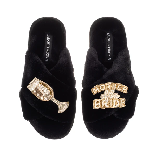 laines london Classic Laines Slippers With Mother Of The Bride Brooches