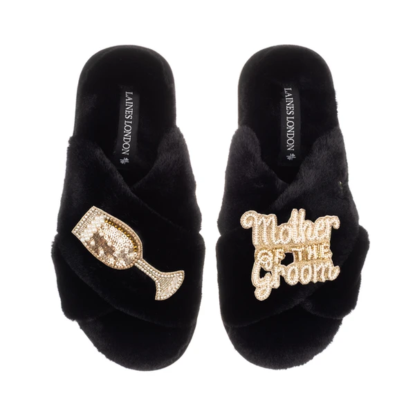 Laines London Classic Laines Slippers With Mother Of The Groom Brooches