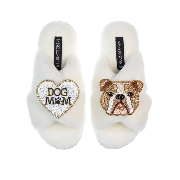 Laines London Classic Laines Slippers With Mr Beefy & Dog Mum / Mom Brooches